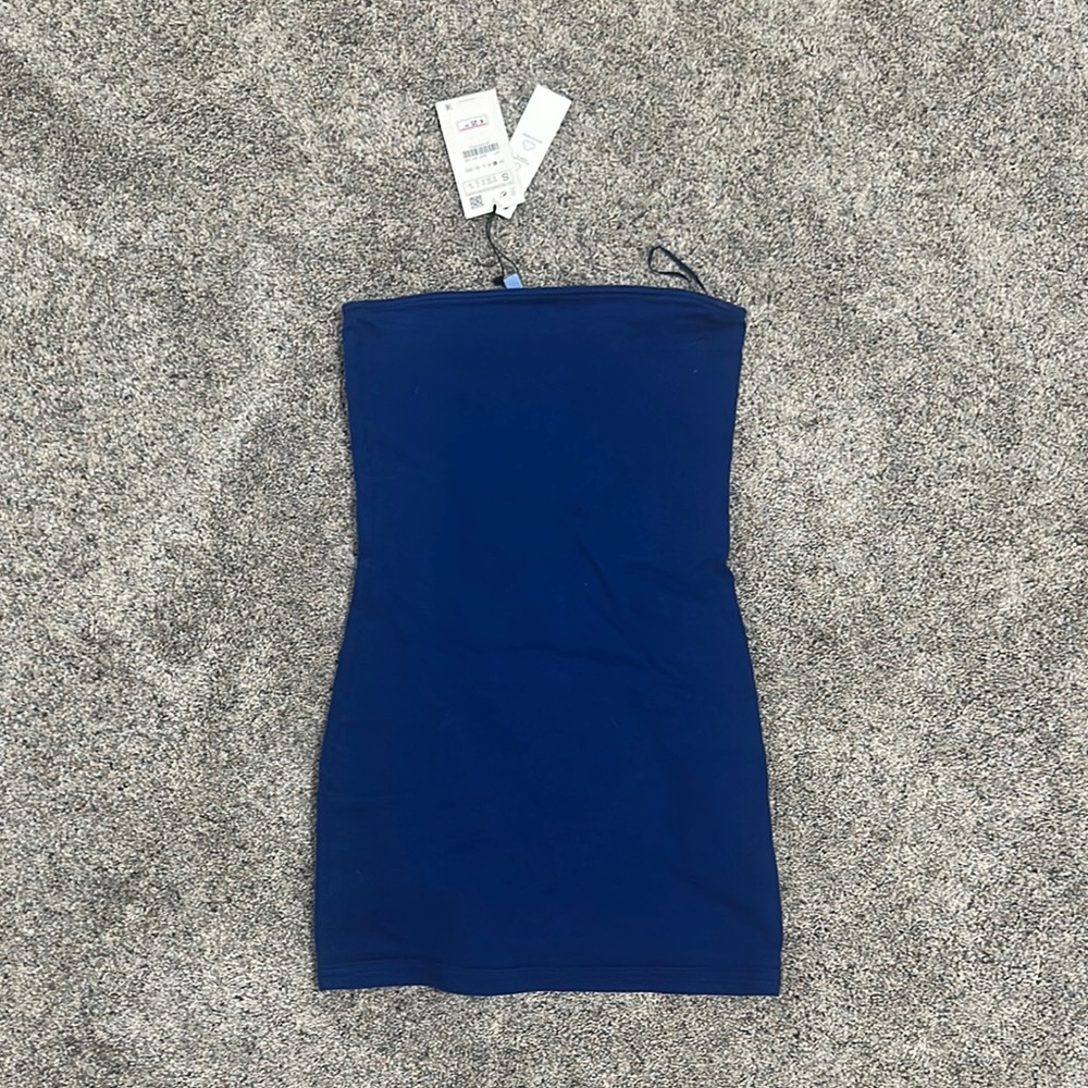 Zara Strapless Dress in Navy Blue